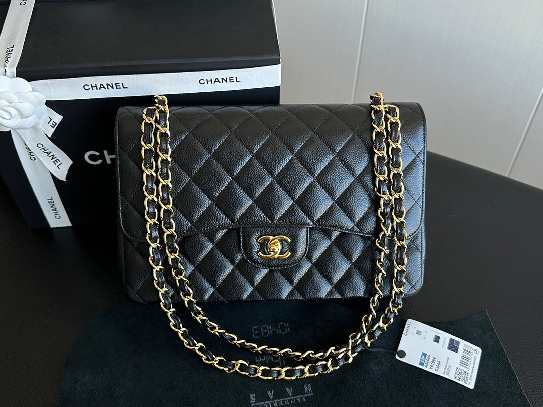 Classic Flap Jumbo Black Caviar Gold Hardware
