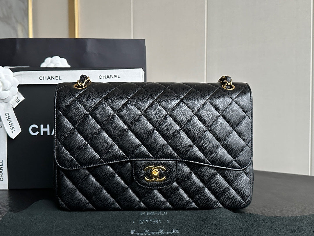 Classic Flap Jumbo Black Caviar Gold Hardware